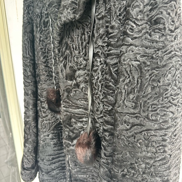 Vintage authentic Swakara black lamb and fox fur pompom coat - Picture 6 of 7